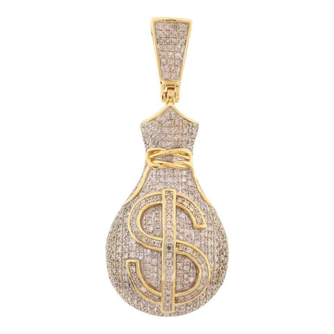 10K Yellow Gold 6.7g 389 Diamonds 1.010 Carat T.W. Money Bag Shape Pendant