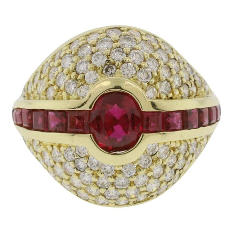 14kt Yellow Gold 1.43cttw Ruby & Diamond Cocktail Ring Size 6.5, 90 Diamonds