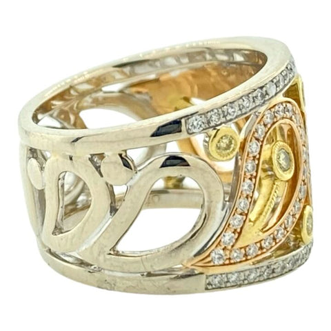 18K Tri-color Gold 11g 132 Diamonds .830cttw Diamond Fashion Ring Size 6.5