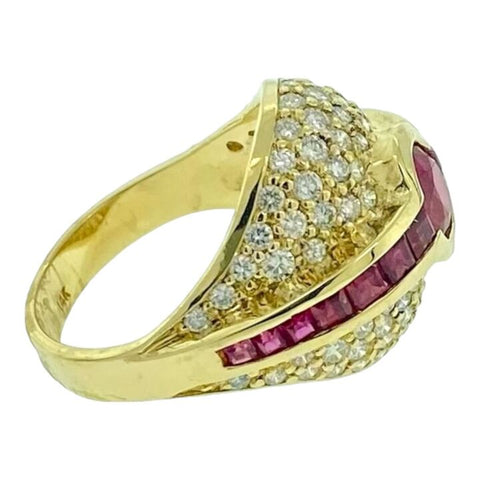 14kt Yellow Gold 1.43cttw Ruby & Diamond Cocktail Ring Size 6.5, 90 Diamonds