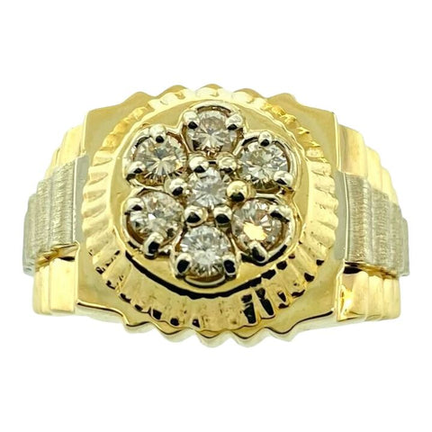 14K 2 Tone Gold 13.3g Gent's Diamond Cluster Ring 7 Diamonds .59 C.T