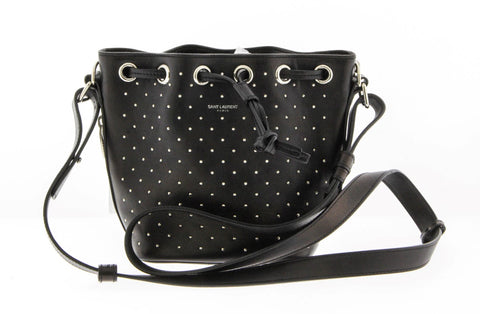 Saint Laurent Studded Medium Bucket Shoulder Bag Black