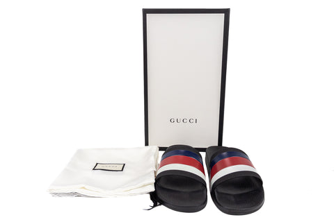 Gucci Pursuit Pool Slides Blue White Stripe Size 8 Men's