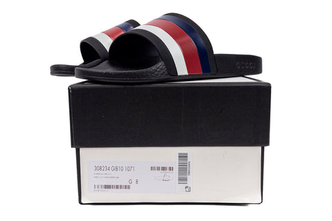 Gucci Pursuit Pool Slides Blue White Stripe Size 8 Men's