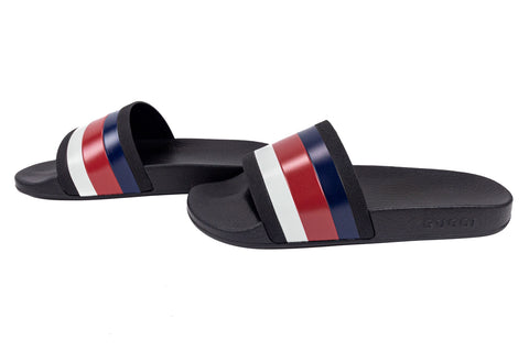 Gucci Pursuit Pool Slides Blue White Stripe Size 8 Men's