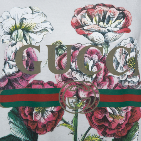 Gucci Web Logo Floral Graphic Print T-Shirt Large