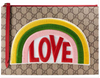 Gucci Calfskin GG Supreme Monogram Embroidered Rainbow Love Zip Pouch Red