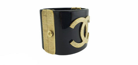 Chanel Gold & Black Resin CC Logo Cuff