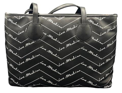 Love Moschino All-Over Logo Romantic Shopper Handbag in Black