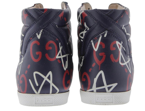 Gucci Graffiti Ghost Stars High Top Leather Sneaker Size 8 Men's