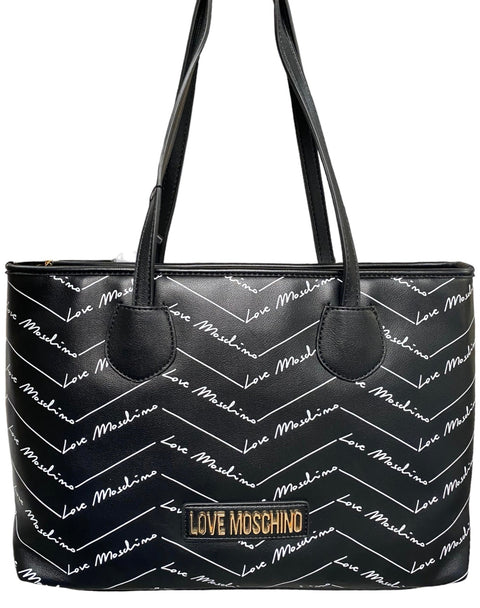 Love Moschino All-Over Logo Romantic Shopper Handbag in Black