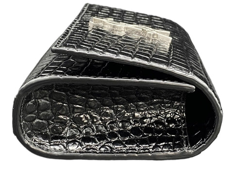 Saint Laurent Calfskin Crocodile Embossed Monogram Kate Belt Bag Black