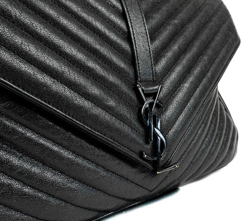 Saint Laurent College Large Quilted Shoulder Bag in Black